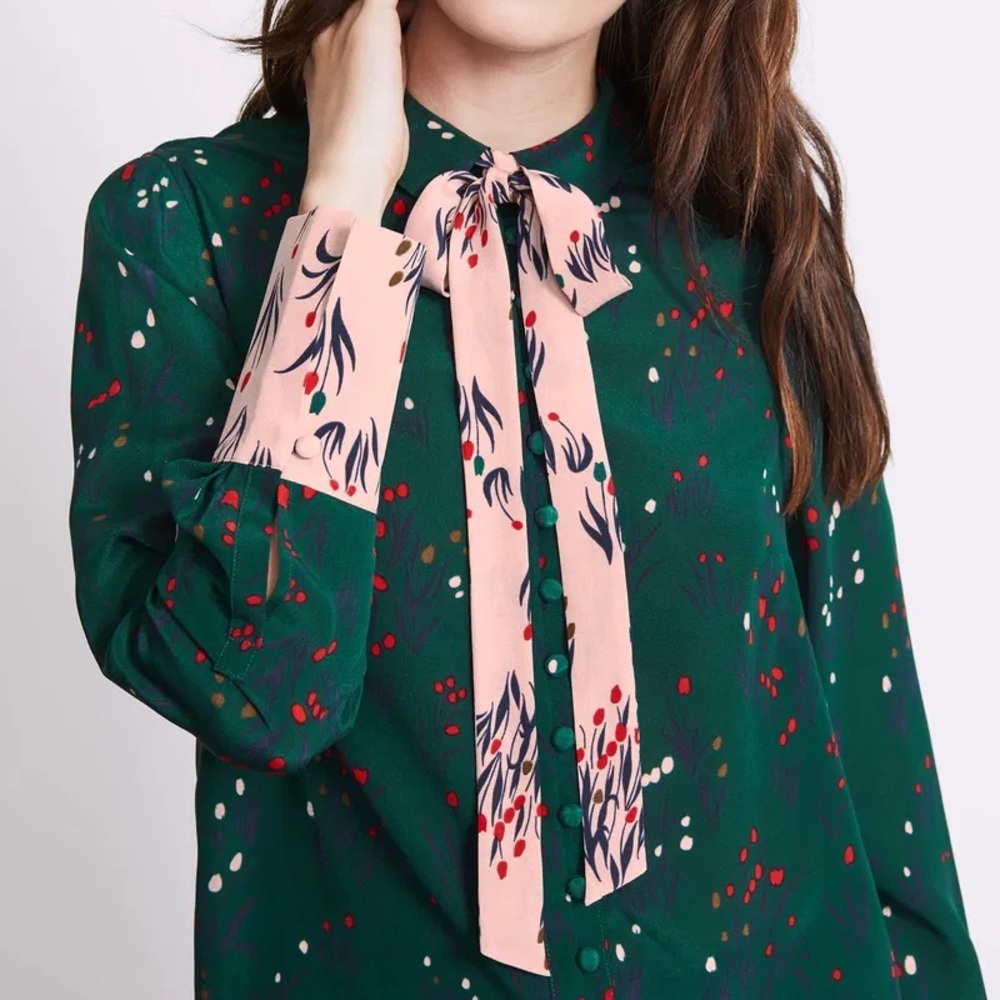 Boden Green and Pink Floral Top